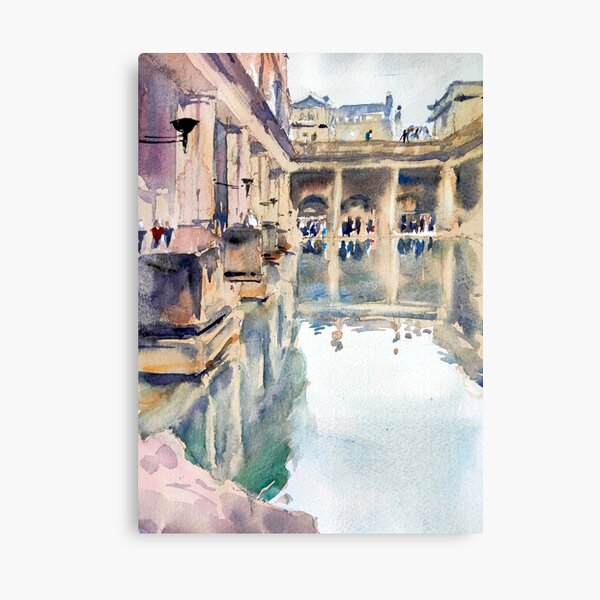 The Roman Baths - Watercolour urban landscape painting - Historic architecture -Great Bath Canvas Print