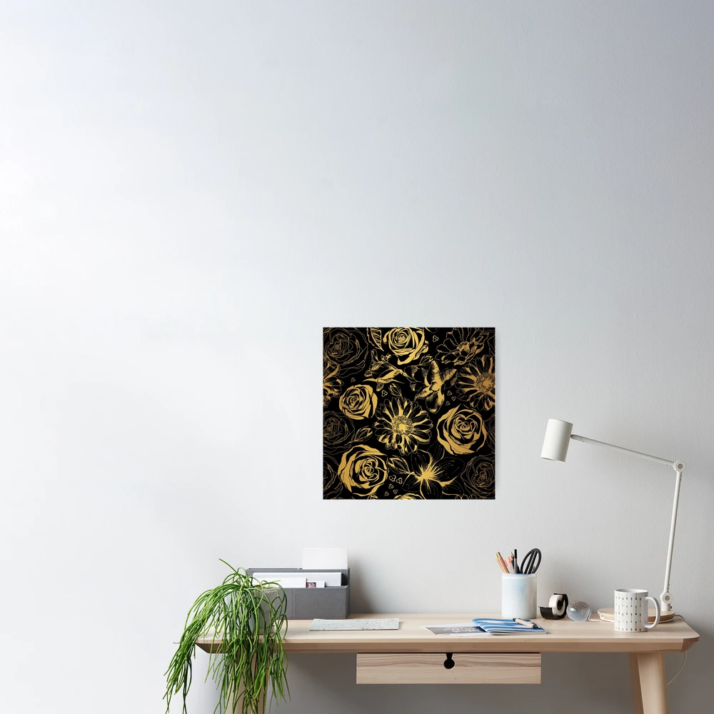 Elegant black background with gold flowers.  Poster for Sale by  LourdelKaLou