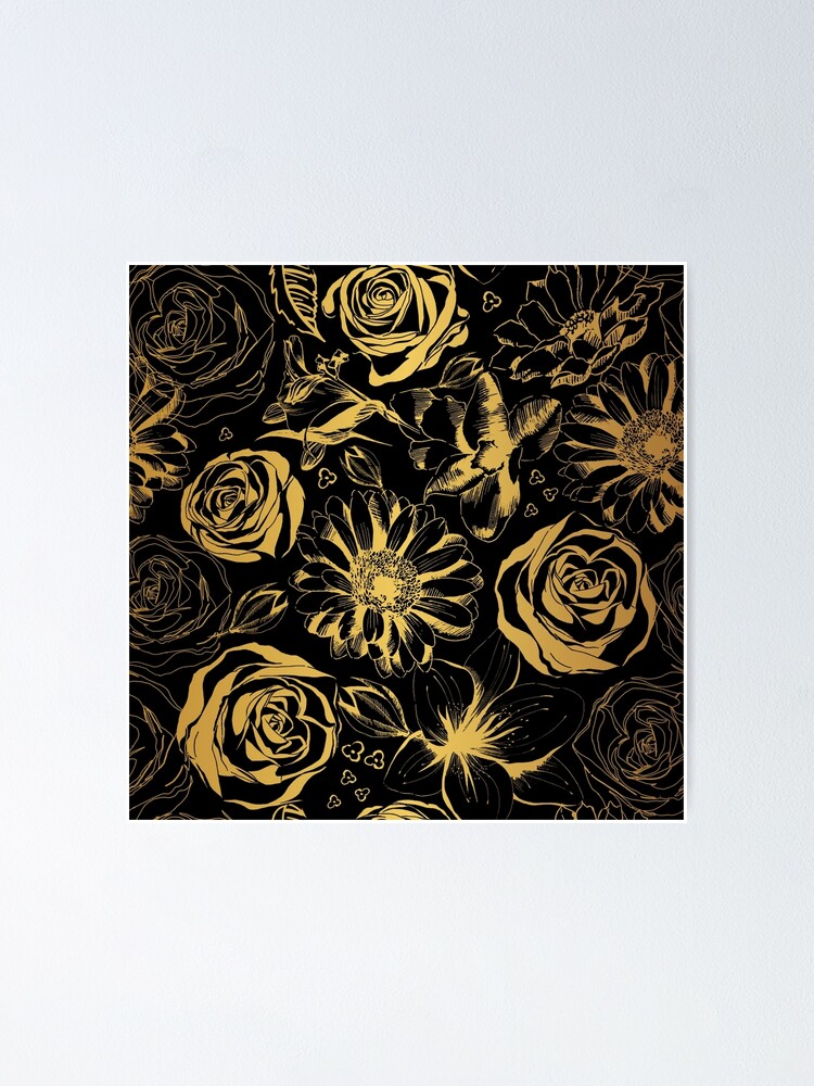 Elegant black background with gold flowers.  Poster for Sale by  LourdelKaLou