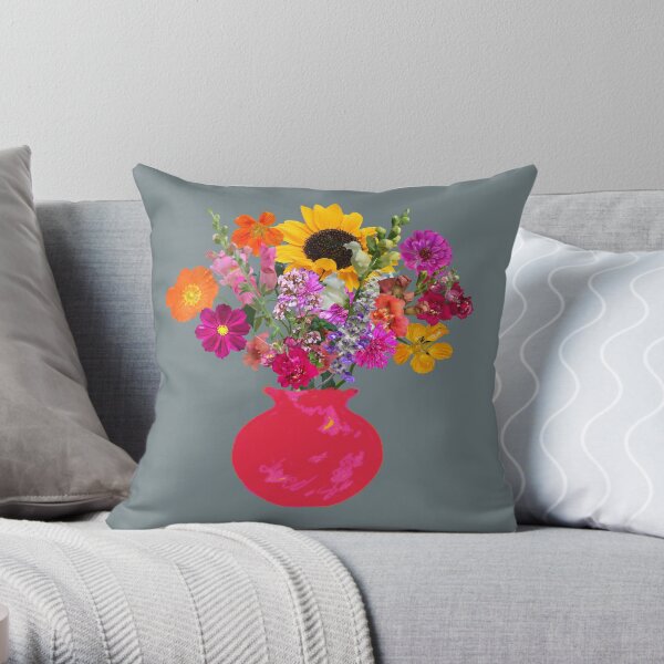 Bright pink vase still life on slate by Tea with Xanthe Throw Pillow