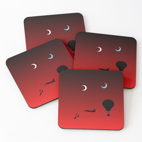 Item preview, Red Night Sky With Moons, Hot Air Ballon, Jet, and Birds designed and sold by ShaunSandhu.