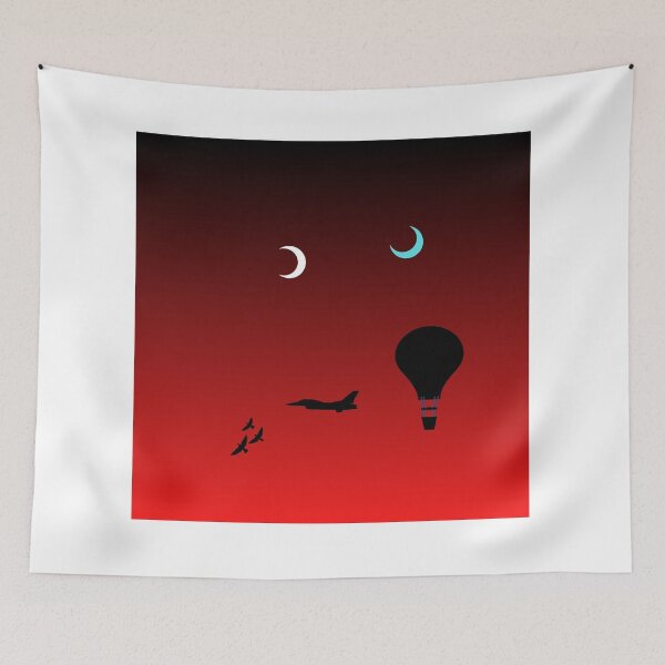 Item preview, Red Night Sky With Moons, Hot Air Ballon, Jet, and Birds designed and sold by ShaunSandhu.