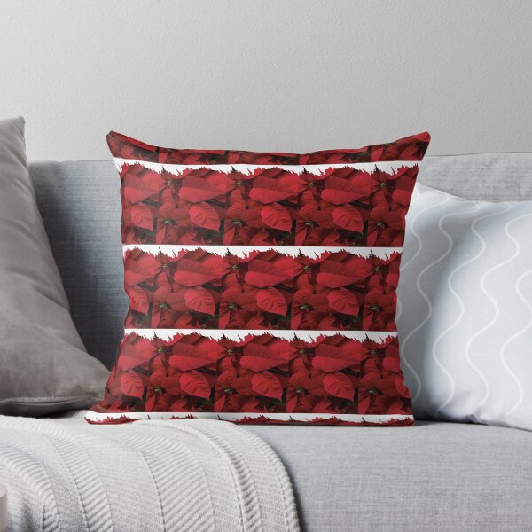 Romantic Red Poinsettia design with a white trim Throw Pillow
