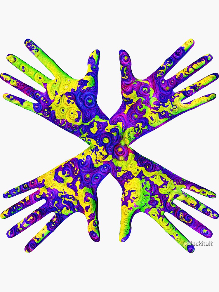 Thumbnail 3 of 3, Sticker, #DeepDream Painter's gloves 5x5K v1456325888 designed and sold by blackhalt.