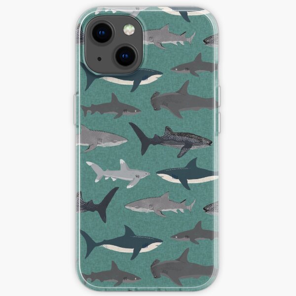 Sharks illustration art print ocean life sea life animal marine biologist kids boys gender neutral educational Andrea Lauren iPhone Soft Case