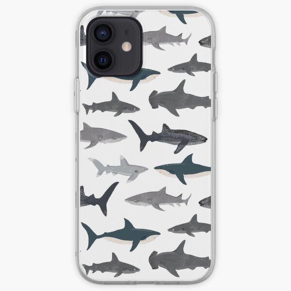 Sharks, illustration, art print ,ocean life,sea life ,animal ,marine biologist ,kids ,boys, gender neutral ,educational ,Andrea Lauren , shark week, shark, great white shark, iPhone Soft Case