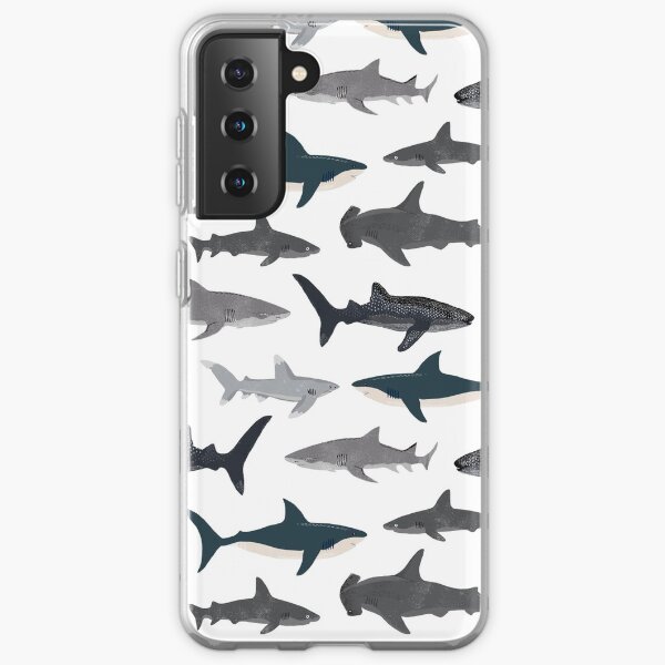Sharks, illustration, art print ,ocean life,sea life ,animal ,marine biologist ,kids ,boys, gender neutral ,educational ,Andrea Lauren , shark week, shark, great white shark, Samsung Galaxy Soft Case