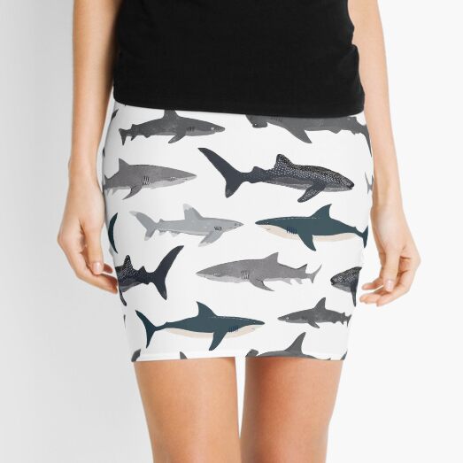 Sharks, illustration, art print ,ocean life,sea life ,animal ,marine biologist ,kids ,boys, gender neutral ,educational ,Andrea Lauren , shark week, shark, great white shark, Mini Skirt