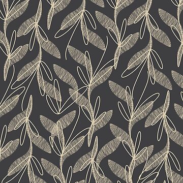 Artwork thumbnail, Mid Century Modern Botanical Pattern in Beige and Charcoal Grey by kierkegaard