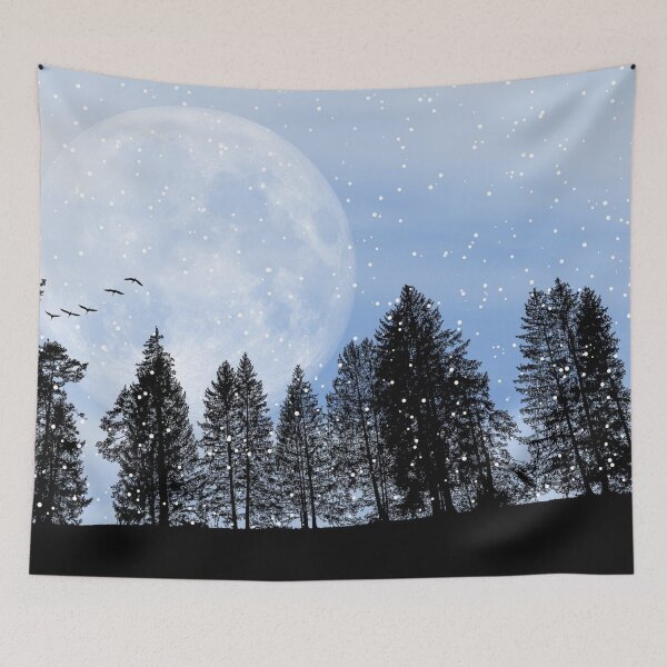 Item preview, Fantasy moon, winter snow, night view, beautiful landscape scenery bestseller tapestry designed and sold by August-E.