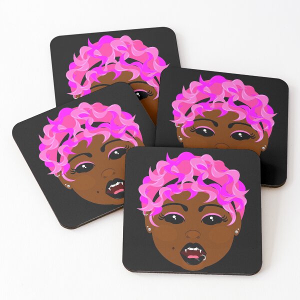 Item preview, Afrogoth Vampire Girl  Wearing Pink Pixie Cut and Eyebrow Piercings designed and sold by Sheila Pressley.