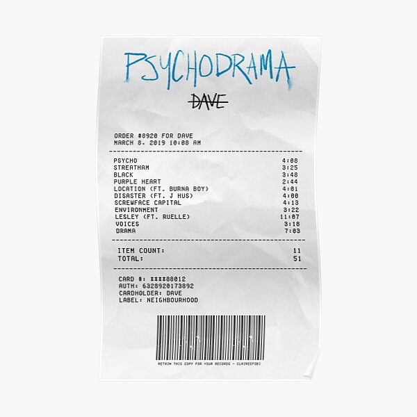 psychodrama album receipt Poster