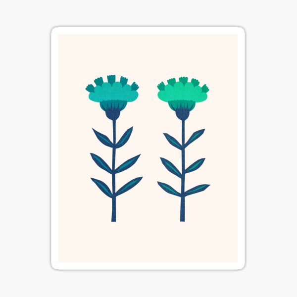 Folk Flowers Botanical - Blue Sticker