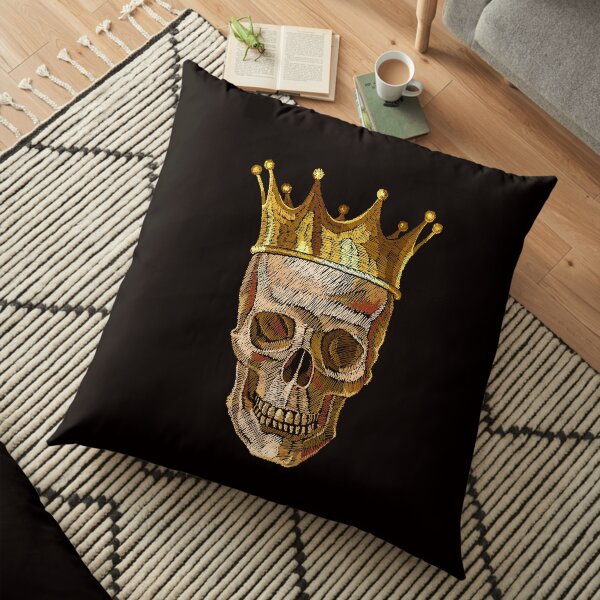 Embroidery golden crown and skull Floor Pillow