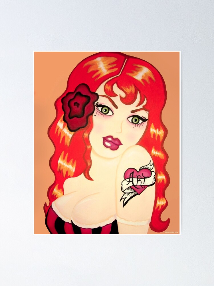 vintage redhead tattoo poster by bunnythepainter redbubble redbubble