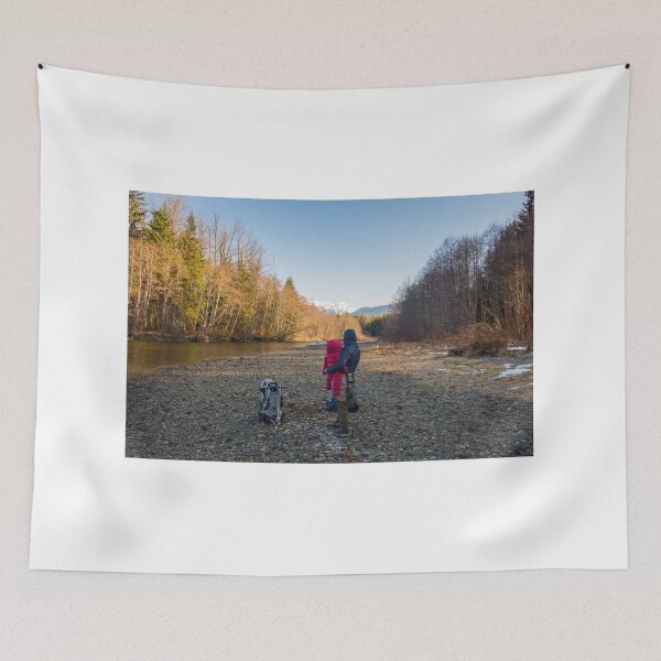 Item preview, A mother and daughter looking at mountains in the spring morning sun designed and sold by SnapTPhotograph.