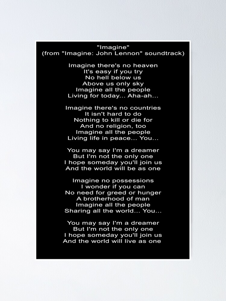 Imagine Lyrics From Imagine Soundtrack By John Lennon Poster By Saltashdesigns Redbubble