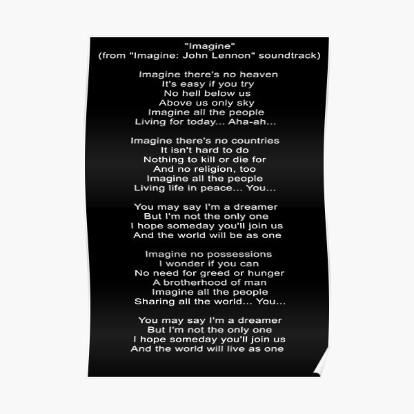 Imagine Lyrics from Imagine Soundtrack by John Lennon Poster
