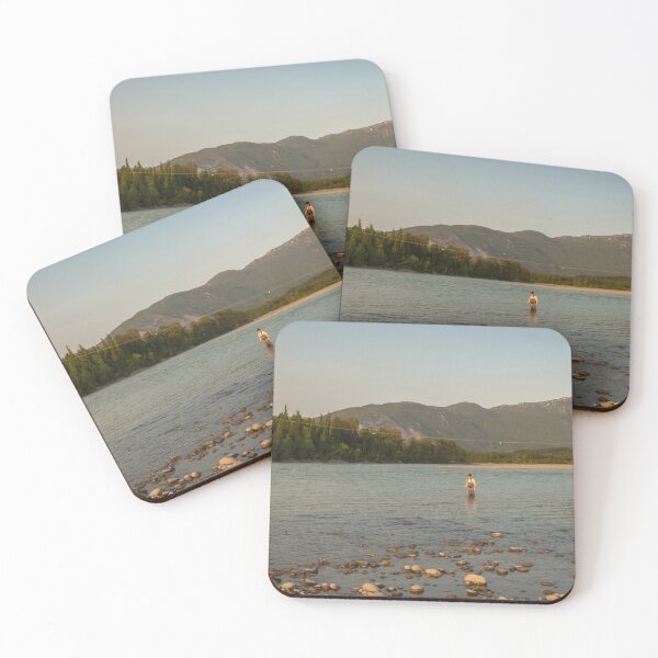 Item preview, An angler fly fishing on the Skeena River at sunset in summer, Terrace designed and sold by SnapTPhotograph.