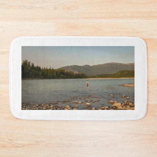 Item preview, An angler fly fishing on the Skeena River at sunset in summer, Terrace designed and sold by SnapTPhotograph.