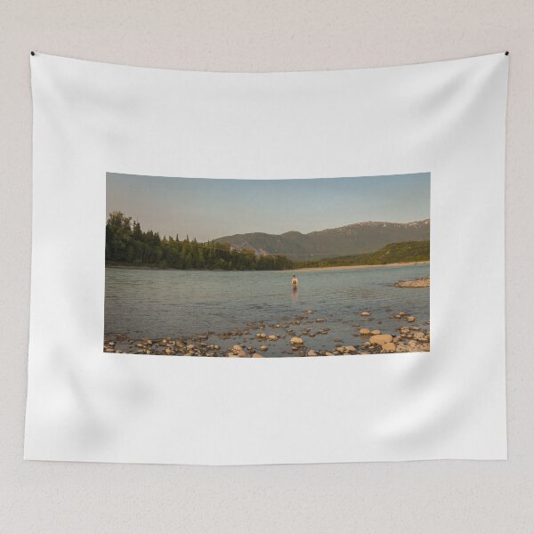 Item preview, An angler fly fishing on the Skeena River at sunset in summer, Terrace designed and sold by SnapTPhotograph.