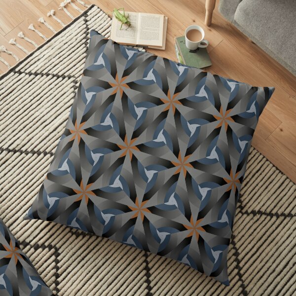 Abstract Geometric Grey Orange Pattern Design 369 Floor Pillow