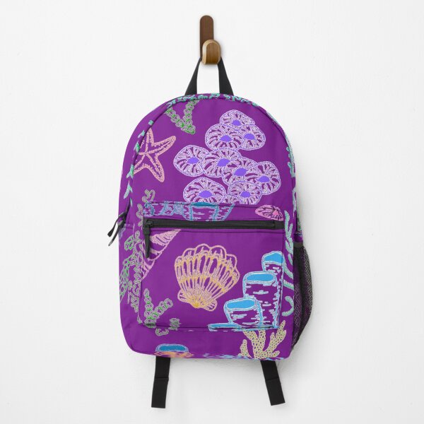 Item preview, Ocean life | Science: Fish Coral Sea drawing | Animal tattoo Colored on purple designed and sold by HylandCo.