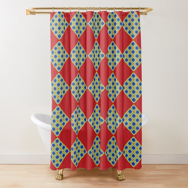 Blue, yellow and red repeat pattern. Shower Curtain