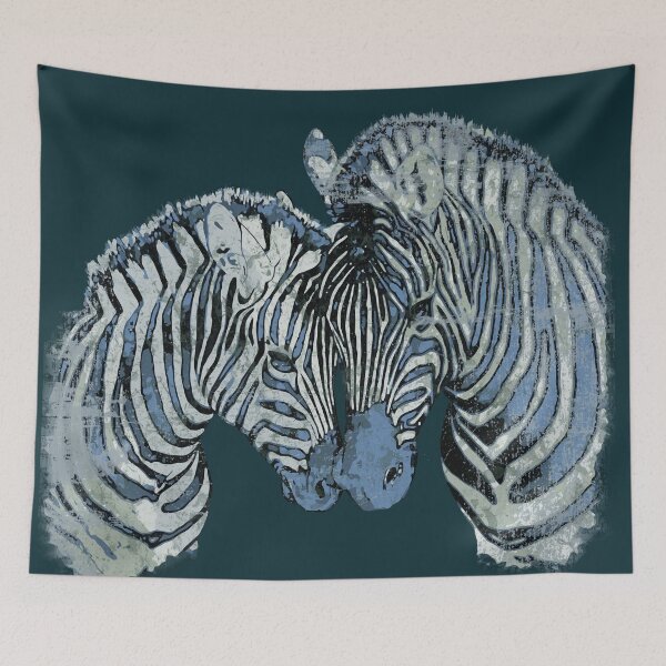 Artikelvorschau, Dunkelblaue Aquarell Zebras verliebt, Retro, Vintage, Malspaß, 80er, 70er, Typografie malen blaue Farbe entworfen und verkauft von Collagedream.