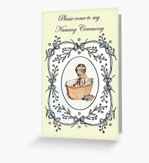 Vintage baby naming, baby in tub, invitation. Greeting Card