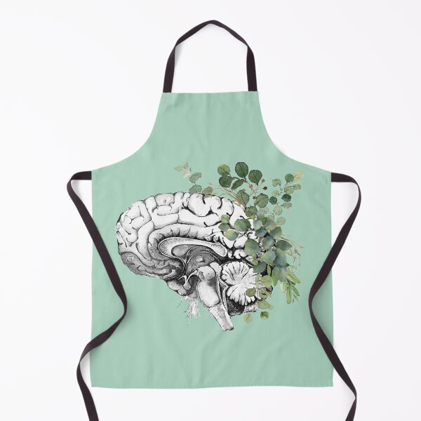 Item preview, Human brain illustration with eucaliptus leaves, brain art, psychology vintage style designed and sold by Collagedream.