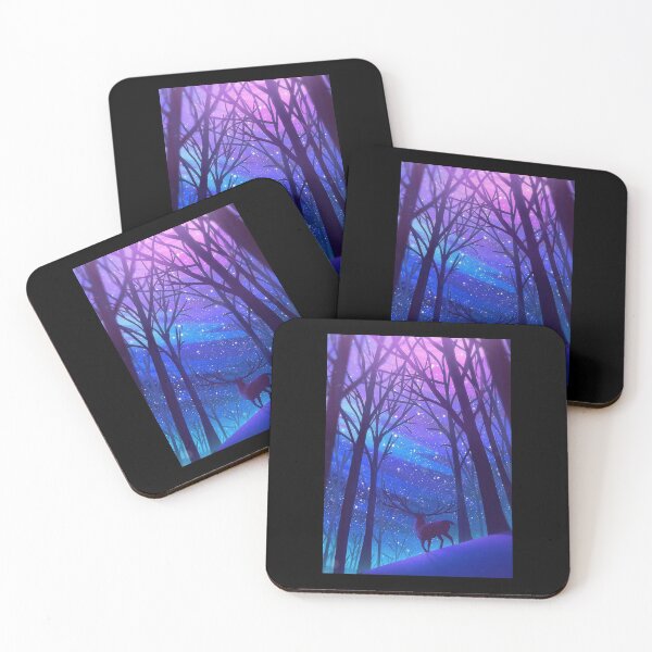 Item preview, Blue pink red sky with deer Lost in woods designed and sold by DijaOutlet.