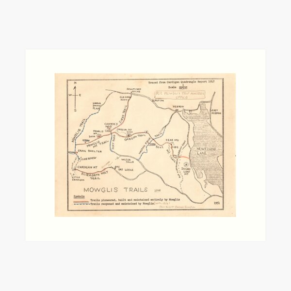 Mowglis Trails Map - 1951 Art Print
