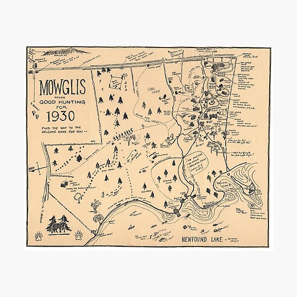 Camp Mowglis Map - 1930 Photographic Print