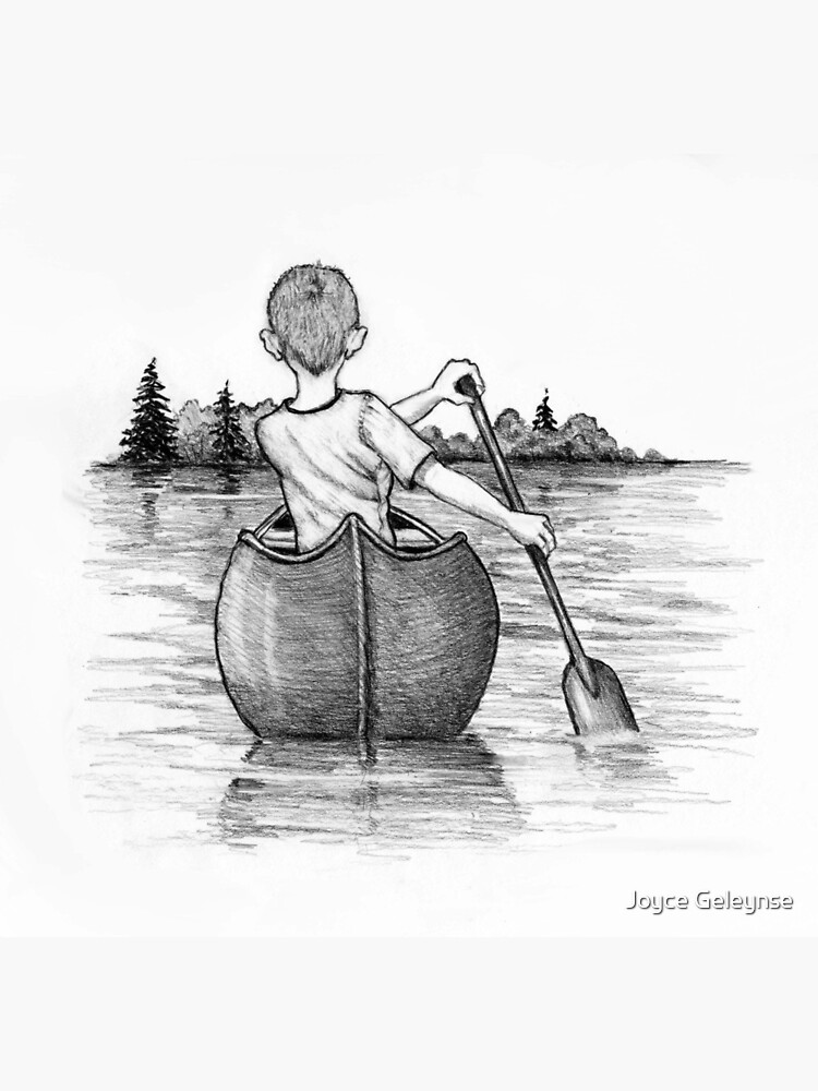 "Little Boy Paddling A Canoe Pencil Drawing" Poster by Joyce Redbubble