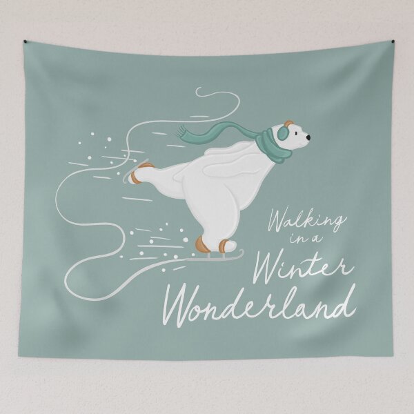 Item preview, Iceskating Polar Bear, Walking in a Winter Wonderland lettering Digital Illustration designed and sold by AlmightyClaire.
