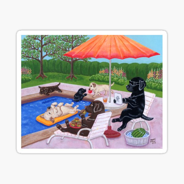 Pool Party Labradors 2 Sticker