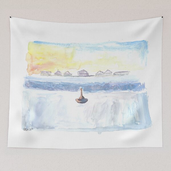Item preview, Winter in Nymphenburg with Frozen Canal and icestock designed and sold by artshop77.