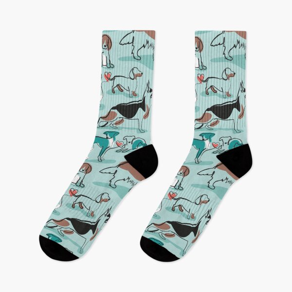 Item preview, Woof endless love // aqua background coral hearts continuous lined pair of dog breeds designed and sold by SelmaCardoso.