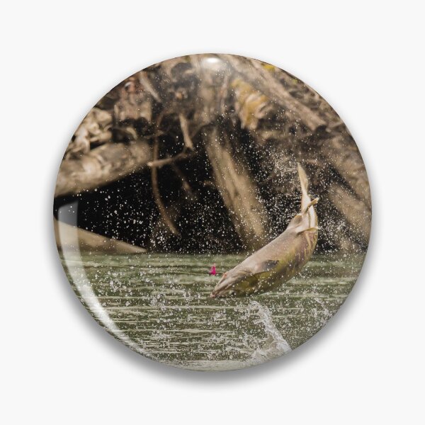 Artikelvorschau, Ein Kumpel Lachs springt aus dem Wasser, nachdem er von einem Angler gehakt wurde. entworfen und verkauft von SnapTPhotograph.