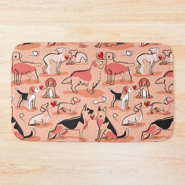 Item preview, Woof endless love // flesh coral background red hearts continuous lined pair of dog breeds designed and sold by SelmaCardoso.