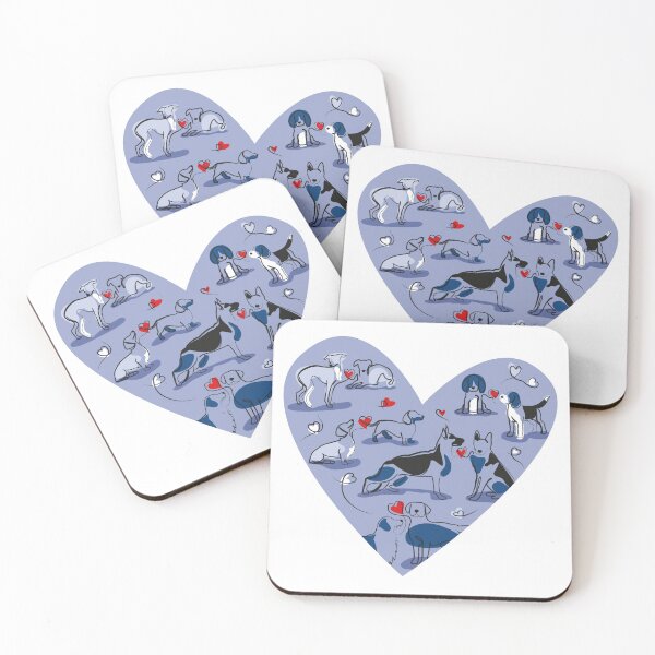 Item preview, Woof endless love // indigo blue background red hearts continuous lined pair of dog breeds designed and sold by SelmaCardoso.