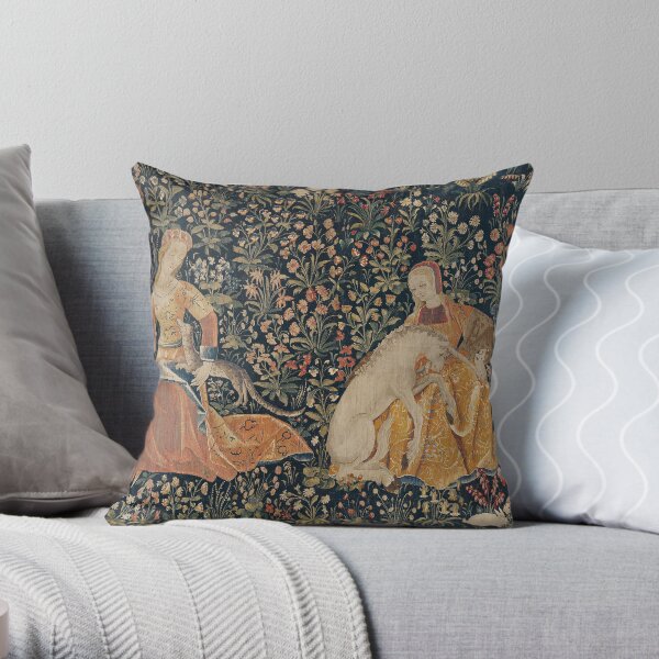 Medieval Unicorn Floral Tapestry Throw Pillow