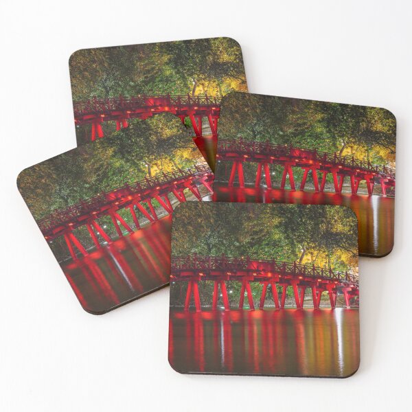 Item preview, The red Huc Bridge and Ngoc Son Temple at Hoan Kiem Lake, Hanoi, Vietnam.  designed and sold by SnapTPhotograph.