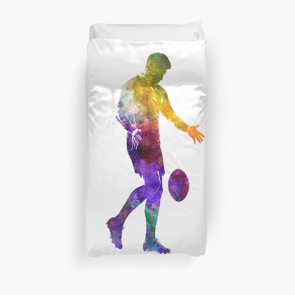 Rugby man player 02 in watercolor Duvet Cover