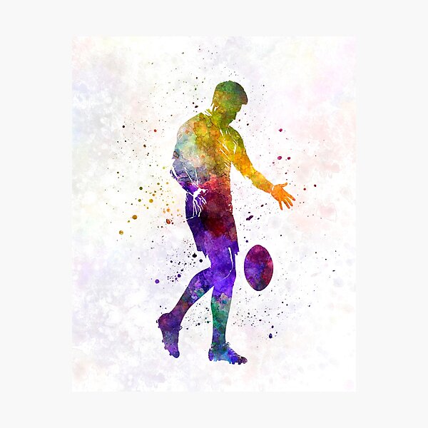 Rugby man player 02 in watercolor Photographic Print