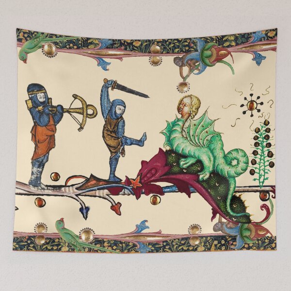 Item preview, WEIRD MEDIEVAL BESTIARY  WAR, KNIGHTS COMBATTING AGAINST HYBRID DRAGON designed and sold by BulganLumini.