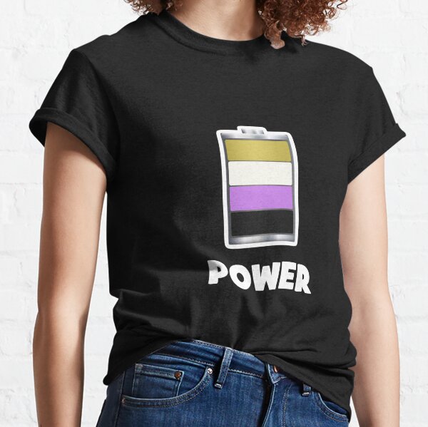 Non Binary Power Charging Battery Non-Binary T-Shirt Funny Activism NonBinary Flag Non-Binary Colors Gays Supporter Funny Non Binary Meme Gift Non-Binary Gift LGBT LGBTQ Gay Classic T-Shirt