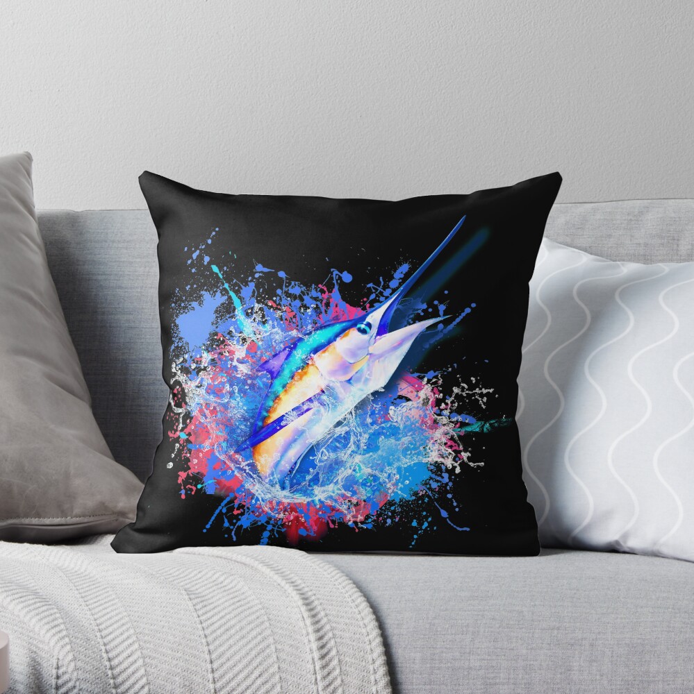 Color Splashed Marlin Throw Pillow
