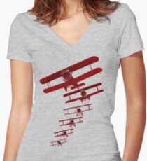 Retro Biplane Graphic Women's Fitted V-Neck T-Shirt